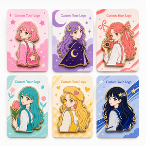 Pins en émail dur personnalisés, fille anime originale, plaqués or, badges de revers en métal - Product Image 1