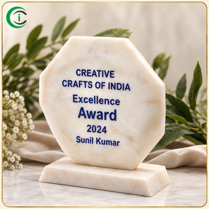 Trofeo Octagonal de Mármol Blanco Premium de 8 Pulgadas con Grabado Personalizado y Grabado de Precisión para Premios de Reconocimiento Corporativo y Escolar - Product Image 1
