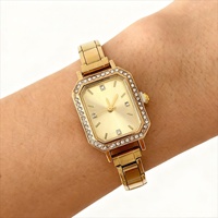 Montre-bracelet élégante pour femme, style italien, avec breloques, mouvement à quartz, et bracelet en acier inoxydable personnalisable (module de sangle DIY)