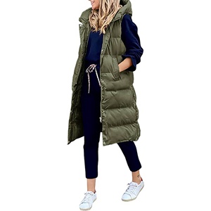Manteau d'hiver Femmes Long Hooded Sleeveless Jacket Loose Fashion Warm Padded Vest - Product Image 3