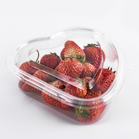 Aardbei Hartvorm Pet Box Clear Fruit Verpakking Aardbei Lade Met Transparant Deksel