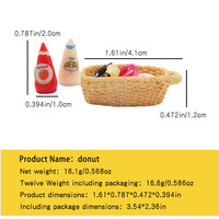 Jouet miniature alimentaire, beignets, ensemble de 7 pièces, mini modèle de panier, salade, sauce tomate, modèle 1:12, maison de poupée