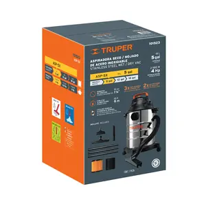 เครื่องดูดฝุ่นแบบเปียก/แห้ง รุ่น BOX 1 ความจุ 5 แกลลอน ผลิตจากสแตนเลส ยี่ห้อ TRUPER - Product Image 3