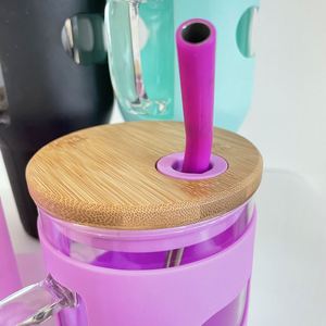 Meilleure vente : Tasse à eau pour voiture 32 oz, de voyage, avec poignée et paille, manchon en silicone, en verre, pour thé - Product Image 3