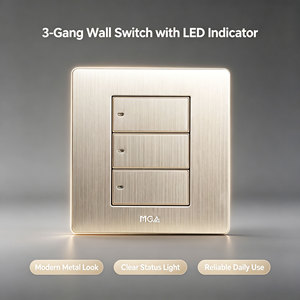 Interruttore a Muro MGA 86*90mm a <span class=keywords><strong>3</strong></span> Vie, Pannello in Metallo Spazzolato, Interruttore Meccanico a Pulsante, Interruttore a Muro per Illuminazione Residenziale e Commerciale - Product Image 2