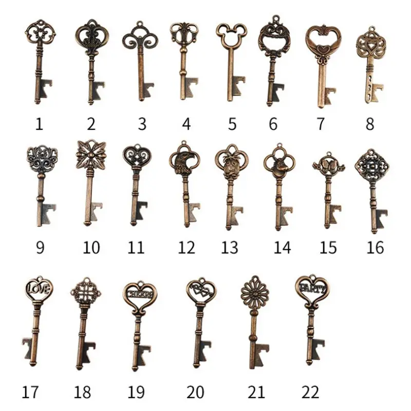 HXY Custom Zinc Alloy Antique Wedding Favors Rose Gold Skeleton Vintage Key Bottle Opener Wedding Gift Party Souvenirs For Gift