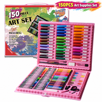 Ensemble complet de fournitures artistiques 150 pièces, marqueurs multimédias, pastels à l'huile, crayons, aquarelles, emballage OEM pour le dessin des étudiants