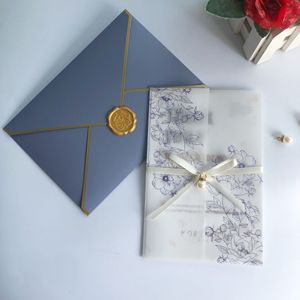 Thiệp Mời Thiết Kế Hoa In Viền Vàng 5X7 Inch Giấy Da Mờ Thiệp Mời Đám Cưới Có Ruy Băng - Product Image 5