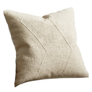 Coussin carré minimaliste en laine, design tissé uni, style bohème, motif floral/géométrique, rembourrage 100% coton, décoratif - Product Image 1