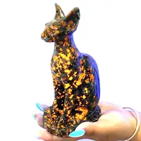 El oyma doğal Yooperlite kristal oyma hayvan mısır büyük kedi hediyeler
