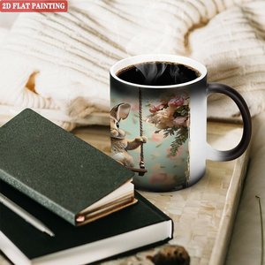 Frosted Black <b>Ceramic</b> <b>Mug</b> 11oz Heat Activated Color Changing Magic <b>Mug</b> With Rabbit Swing Design 2D Flat Painting - Product Image 3