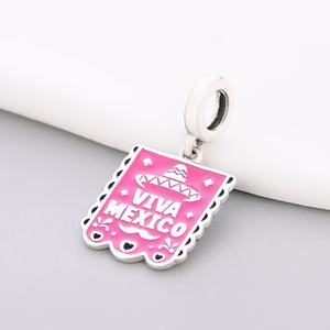 925 Silber Rosa Farbe <span class=keywords><strong>VIVA</strong></span> MEXICO Sombrero Hut Papel Picado Bead Fit Original Pan Charm Armband für die Herstellung von Frauen Fine Jewelry - Product Image 3