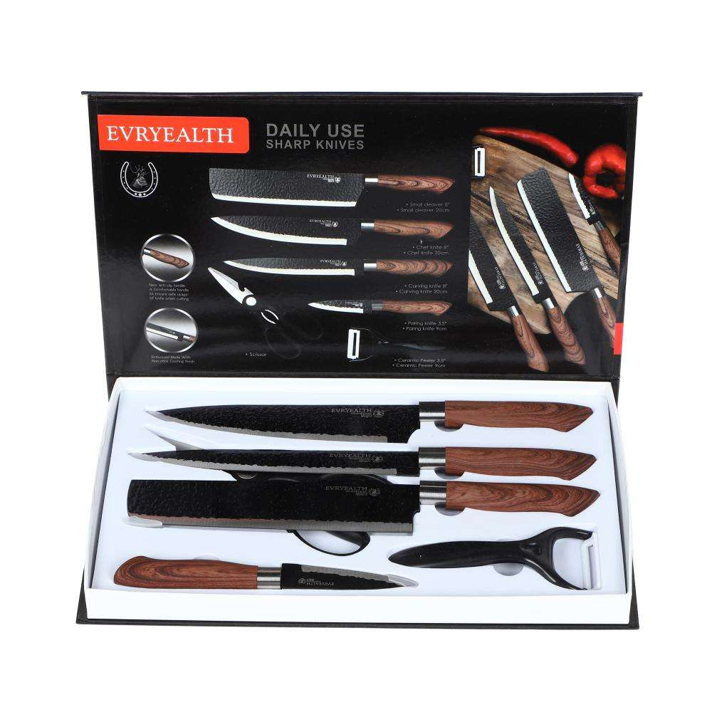 Horseshoe handle flat point 6-piece knife set in EVA hand box