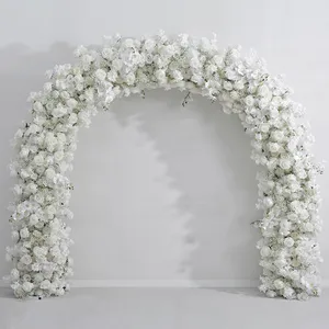 QSLH Ti381 lingkaran putih mawar bunga pintu masuk lengkungan gerbang pernikahan berdiri karangan bunga latar belakang pernikahan bunga lengkungan