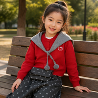 Ensemble Cardigan à Col Marin et Pantalon Large pour Filles, Rouge, Style Preppy, Tenue de Vacances Deux Pièces, Vente en Gros Personnalisée