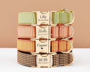 Cam kẻ sọc cá nhân Dog BOW TIE Dây Xích thiết lập, custo khắc Puppy nae kim loại khóa, handade cổ áo quà tặng cho sall chó - Product Image 6