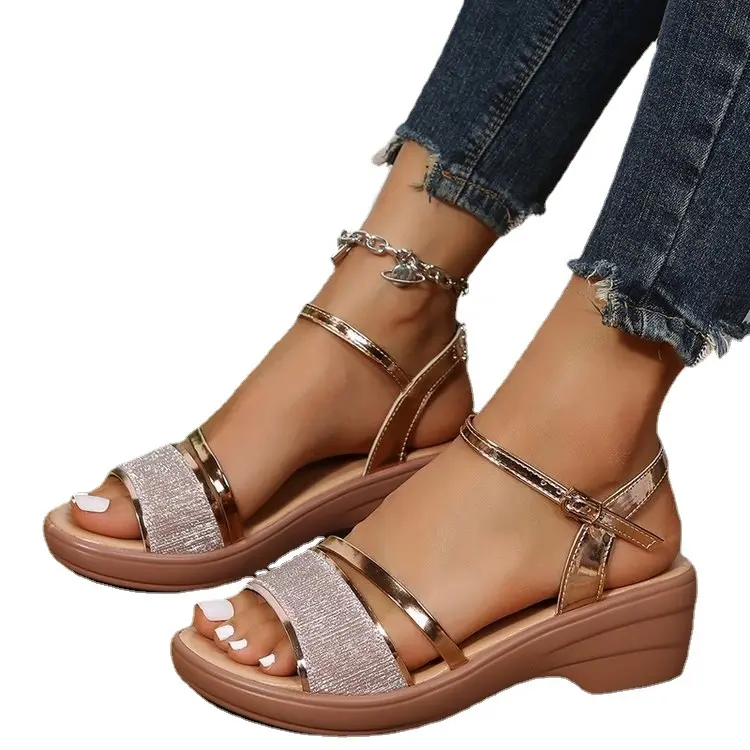 High quality custom peep toe ladies shoes flat outdoor casual women sandals