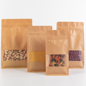 Matte <b>Laminated</b> Packaging Brown Kraft Paper Bag with Logo Front Clear Food Grade Stand up <b>Pouch</b> with Zipper - Product Image 5