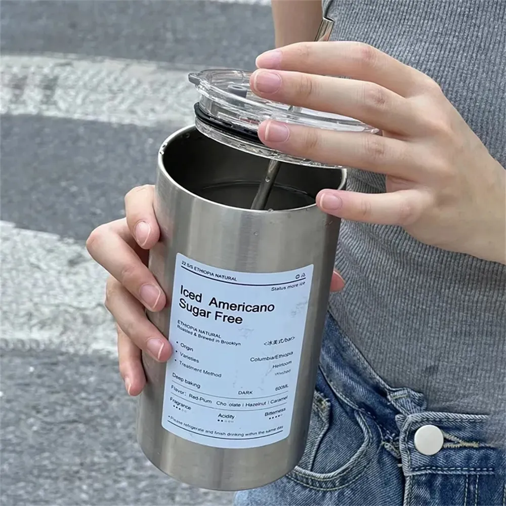 12oz/20oz Thermos Cup 304 Stainless Steel Double -layer Cooler Straw Cup Portable Reusable Ice American Coffee Mug Water Bottle