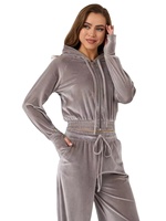 Ensemble de survêtement en velours de luxe pour femmes avec fermeture éclair personnalisée respirante col à capuche en velours lavé noir Style de rue