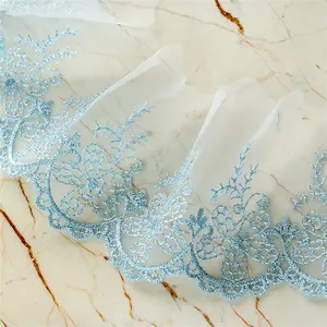 Wholesale Nylon Tulle Trimming Colorful Flower Embroidery Mesh Lace Trim For French Garment Decoration