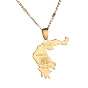 Griechenland Karte Anhänger Halskette für Frauen Männer Gold Farbe Athen Griechische Karte Charme Schmuck