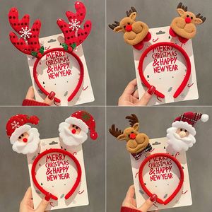 Christmas Kids Antler Headband Sweet Handmade Hair Clip Holiday Party Costume Cosplay Headdress with Glass Drill & Santa <b>Bow</b> - Product Image 2