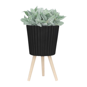 Supports de plantes modernes avec pots en résine cannelée pour une utilisation intérieure et extérieure, pots à fleurs ronds pour la décoration de la maison - Product Image 2