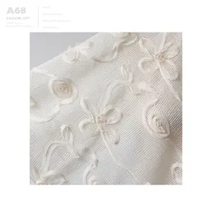 Polyester See-Through Hollow kumaş 3d örgü çiçek ızgara nakış örme kumaşlar giyim perde düğün elbisesi için