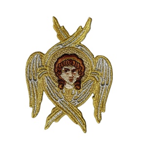 Toppe Ricamate Termoadesive in Stile Liturgico con Angelo Maschile in Oro, Argento e Lurex Marrone per Borse e <span class=keywords><strong>Vestiti</strong></span> - Product Image 1