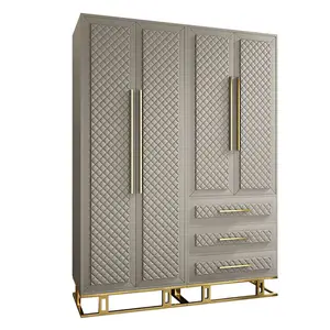 Modern design wardrobes bedroom furniture MDF wood and stainless steel cabinet with drawers and pole for clothes