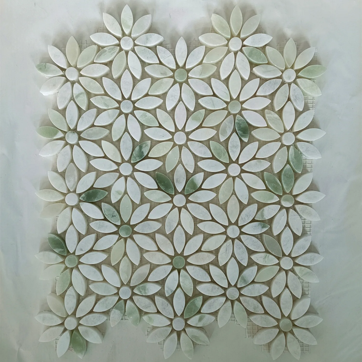 Verde-Rosa-Branco Mosaico Flor Waterjet Padrão Mosaico De Mármore para Telhas Backsplash Cozinha