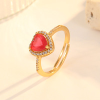 Nouvelle bague polyvalente en laiton plaqué or 18 carats, ajustable, pour femme, incrustée de zircone en forme de cœur blanc, vert et rouge, bijoux de mode