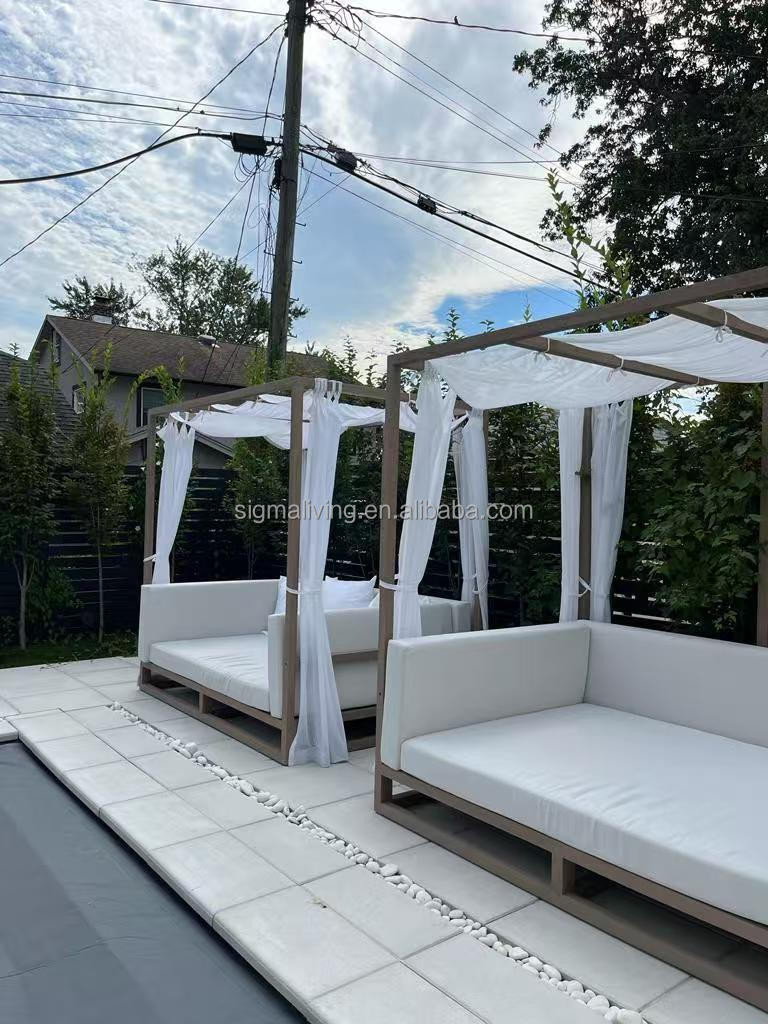 Outdoor Beach Pool Furniture Day Beds With Canopy Modern Solid Teak Wood Day Bed Sun Beds Beach Lounger