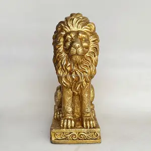 Polystone Guardian Standing Lion Outdoor Statue Gold Resin Statue For Garden Home Decoration Ornament