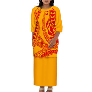 Personalizado nuevo Samoan estampado polinesio Puletasi media manga cuello redondo vestido de gran tamaño señoras largo Maxi Vestido <span class=keywords><strong>2</strong></span> piezas conjunto trajes - Product Image 1