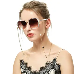 Óculos de sol de aço inoxidável, óculos da moda elegante, de ouro, acessórios de óculos de leitura, corrente de alça para óculos