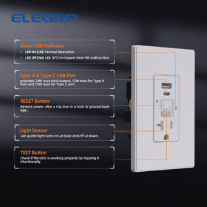 20A 125V Tamper-Resistant GFCI 24W USB Tipo C + C Carregadores Saída Auto-Teste GFCI Tomada De Parede GFCI Receptáculo Outlet - Product Image 2