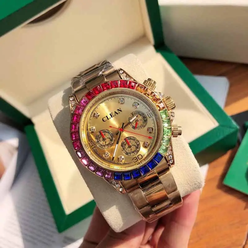 Rainbow Diamond Luminous Waterproof Mechanical Watch Designer Brand 40mm Men Wrist Quartz Watch