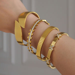 Nuova striscia di tendenza VINTAGE Regno Unito VOGUE chiaro zircone SUPER brillante braccialetto Dazan nuovi in oro placcato 18k gioielli di lusso in acciaio inossidabile - Product Image 3