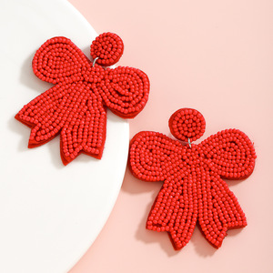 Bông tai nơ màu hồng Bông tai Stud màu hồng nhiều lớp đính cườm Bông tai Stud cho phụ nữ đồ trang sức quà tặng ngày Valentine - Product Image 2