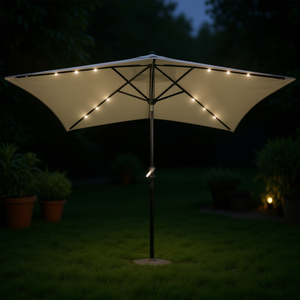 LED Garden <b>Parasol</b> 6.6'x9.8' Sand Color Steel Pole with Remote Control for Outdoor <b>Lighting</b> - Product Image 2