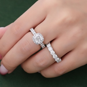 Nouveauté, bague à deux doigts en or blanc massif 10 carats, design classique, diamant de laboratoire DEF VVS, pour alliance, ensemble pour femme - Product Image 5