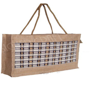 Sacs de shopping de luxe design - Matériel en jute, motif géométrique, longue poignée et fermeture à glissière - Prix - Product Image 1