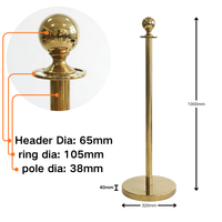 Poteau de signalisation robuste en acier inoxydable avec tête sphérique – Choisissez Or ou Argent pour une utilisation professionnelle de gestion de foule et de sécurité