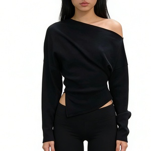 Chemisier court asymétrique à une épaule froncé à manches longues pour femme – Tendance - Product Image 1