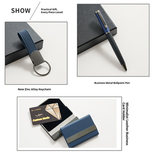 Geschäftliche Werbegeschenkbox-Set Notizbuch Kartenbox Schlüsselanhänger Stift PU-Leder Siebdruck Personalisierung <span class=keywords><strong>MNQ</strong></span> - Product Image 5