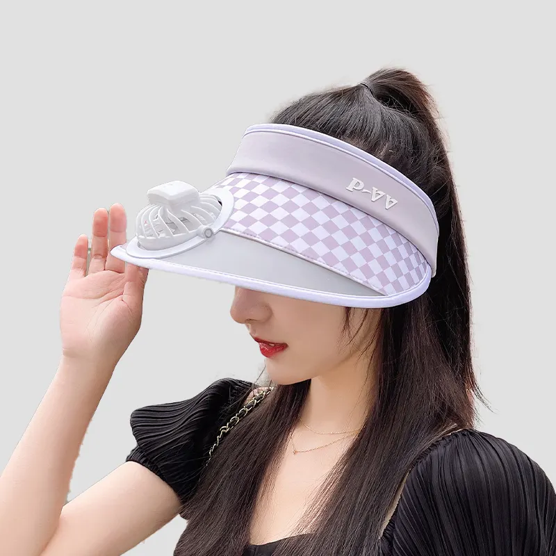 Phụ Nữ Mùa Hè Rỗng Top Hat Sun Hats UV Bảo Vệ Nhựa Wide Brim Làm Mát Có Thể Sạc Lại Fan Visor Cap
