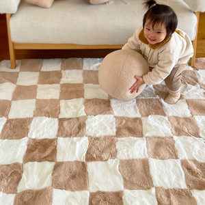 Tapis d'intérieur en <span class=keywords><strong>fausse</strong></span> <span class=keywords><strong>fourrure</strong></span> de lapin douce, tapis moelleux à carreaux antidérapant pour salon et chambre à coucher - Product Image 5