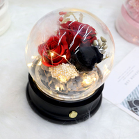 Lampu LED Kotak Musik Kaca Diawetkan, Cahaya LED Bunga Mawar Merah Muda Bluetooth Kotak Hadiah untuk Valentine Natal
